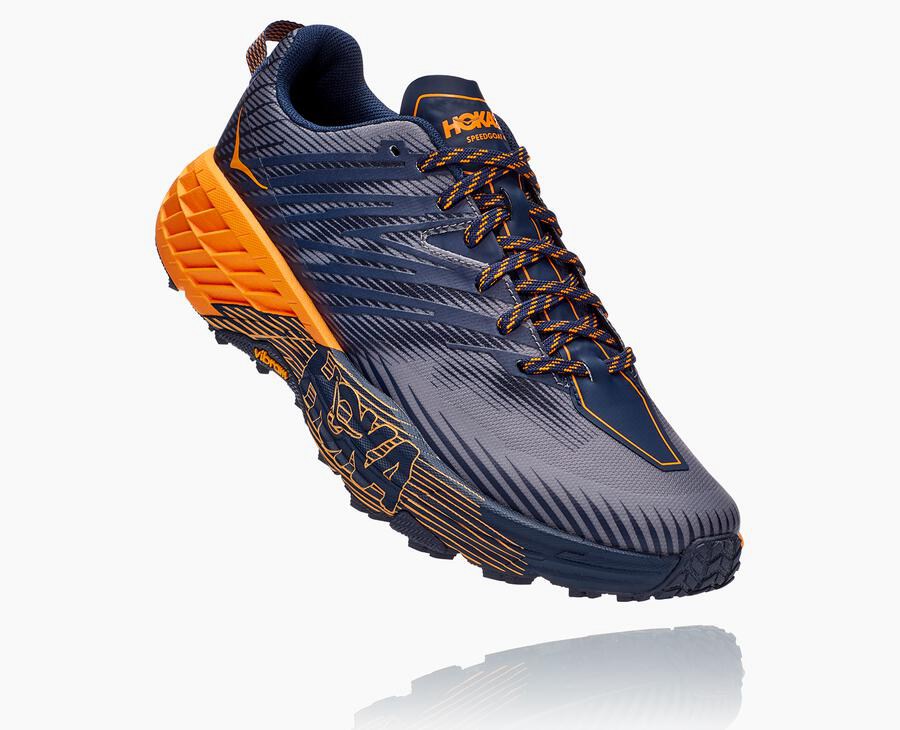 Hoka Speedgoat 4 - Men's Trail Shoes - Blue/Orange - UK 124OEPMJX